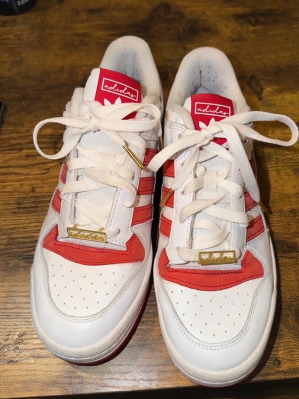 adidas men’s White Sneakers with Red Heel Tab